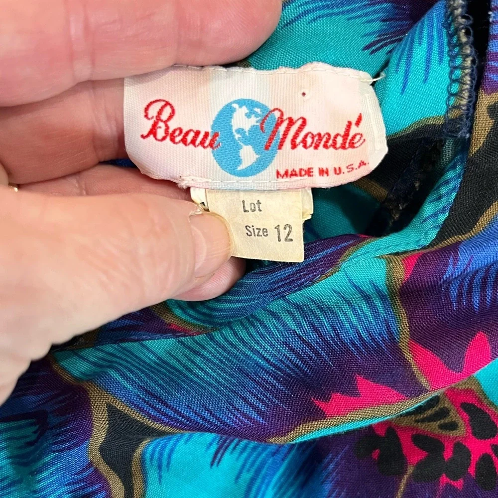 Beau Monde blue floral peplum bold watercolor vintage 80’s dress 12